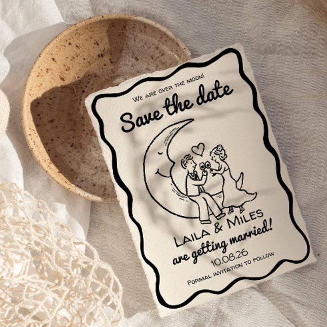 Reserve A Data Whimsical Save the date over the moon wedding (Save the date whimsical moon invitation)