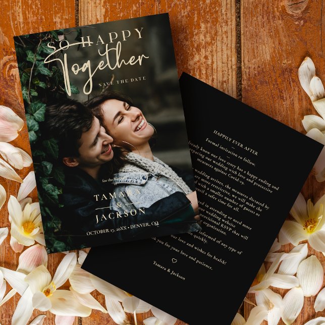 Reserve A Data Whimsical So Happy Together Quote Photo Wedding (Whimsical So Happy Together Faux Gold Quote Photo Wedding Save the Date Card with Envelope. )