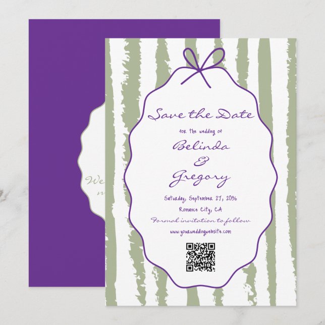 Reserve A Data Whimsical Stripes Handwritten Painted Wedding  (Frente/Verso)