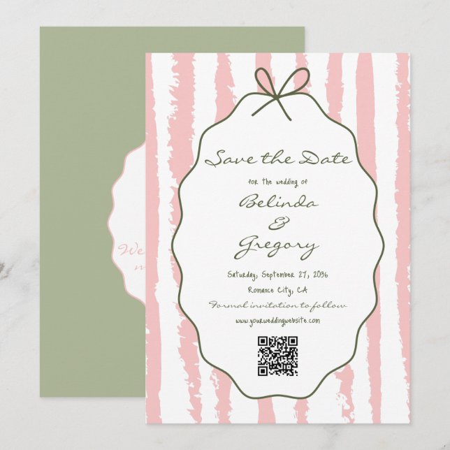 Reserve A Data Whimsical Stripes Handwritten Painted Wedding  (Frente/Verso)