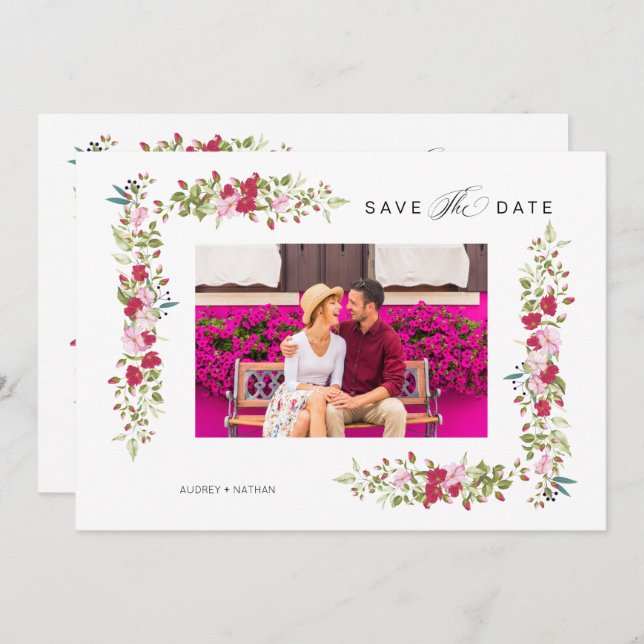 Reserve A Data Whimsical Typography Red & Pink Shades Flowers (Frente/Verso)