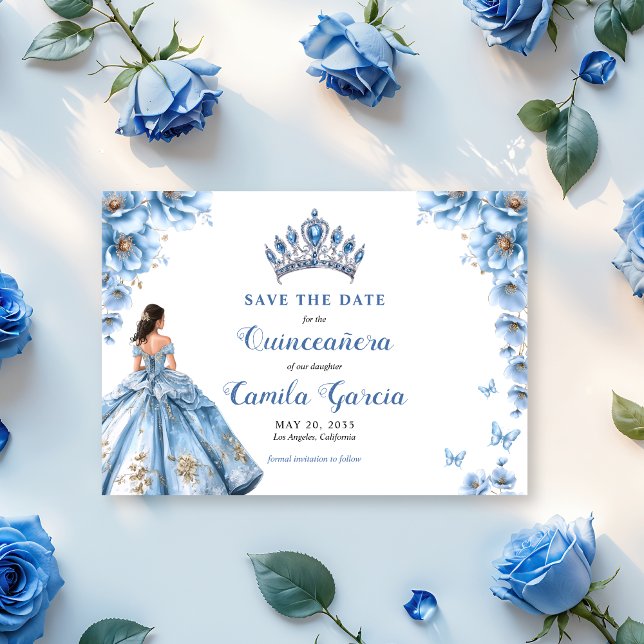 Reserve A Data Whimsso Floral Dusty Azul Tiara Quinceañera (Criador carregado)