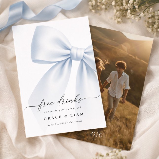 Reserve A Data Whimsy Script Bow Free Drinks Wedding Photo (Criador carregado)