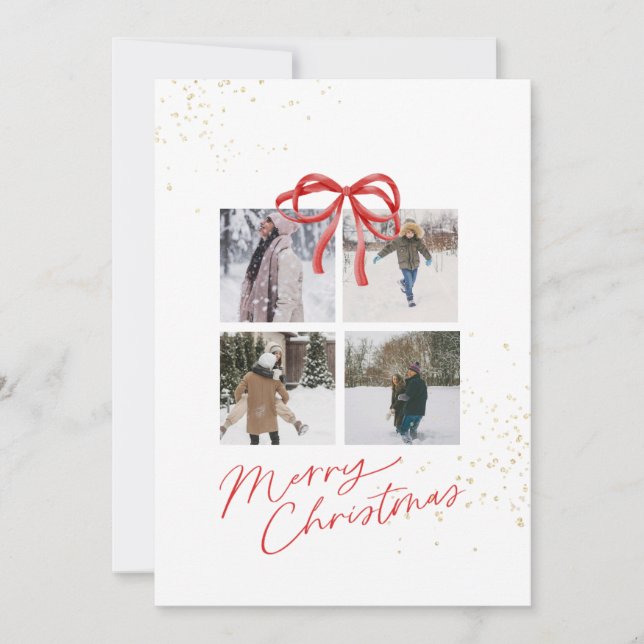 Reserve A Data White and Red Aesthetic Family Christmas Card (Frente)