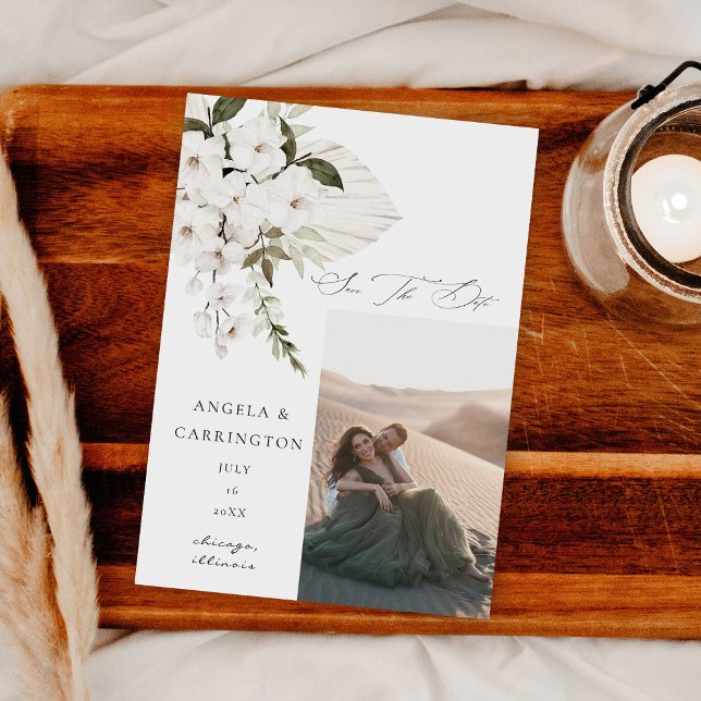 Reserve A Data White Boho Floral Salvar a Foto da Data (Criador carregado)