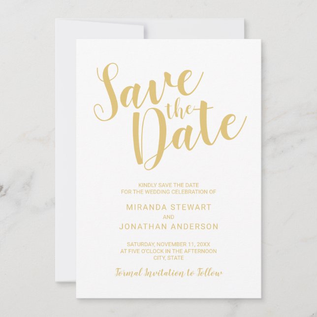 Reserve A Data White e Dourado casamento de Script Moderno Salvem (Frente)