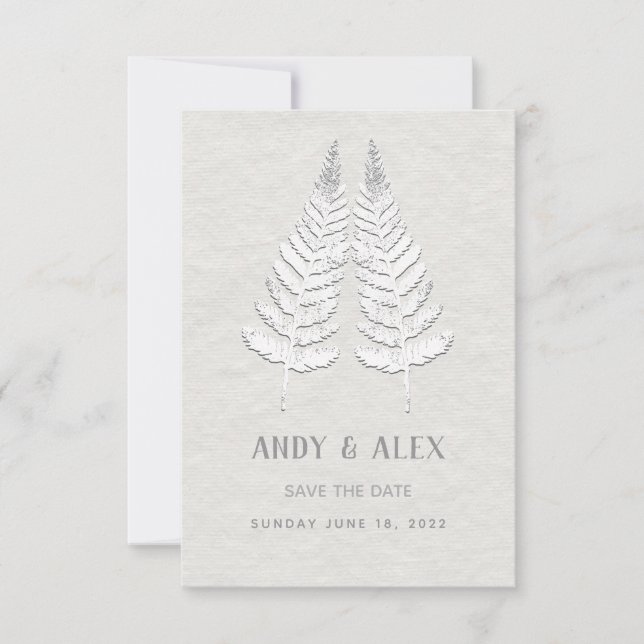 Reserve A Data White Fern Weding Save The Date Card (Frente)
