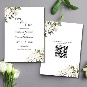 Reserve A Data White Floral Magnolias Greenery Código QR Casament