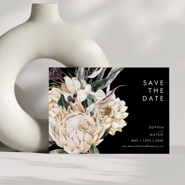Reserve A Data White Floral | Preto Horizontal Salvar a Data (Criador carregado)