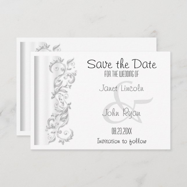 Reserve A Data White Floral Save the Date Design (Frente/Verso)