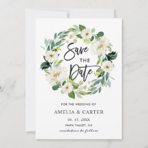 Reserve A Data White Floral Wreath Weding the Date Card
