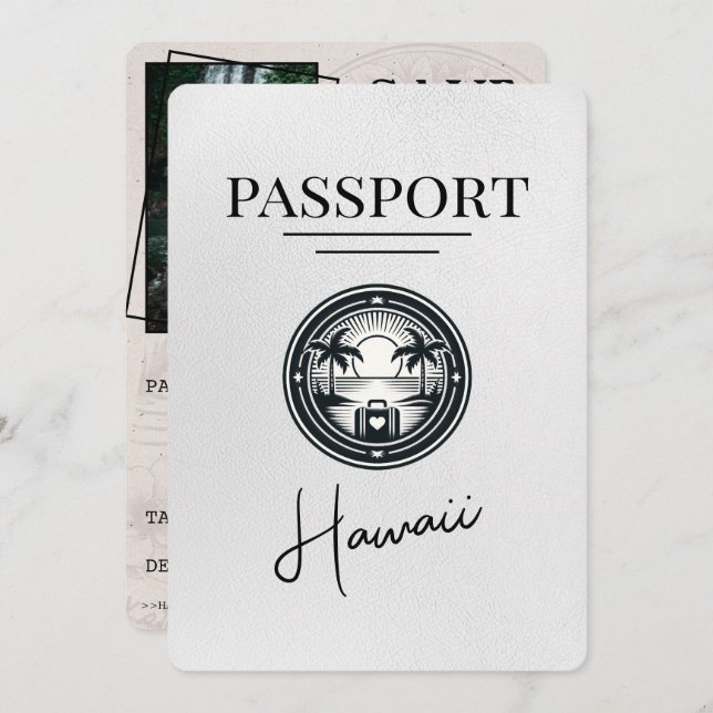 Reserve A Data White Hawaii Passport Salvar Data (Frente/Verso)