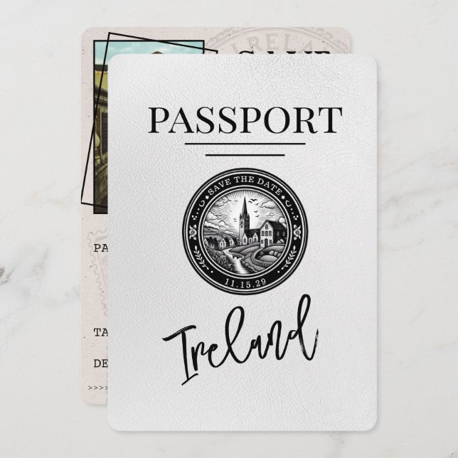Reserve A Data White Ireland Passport Save Date (Salvar Passaport (Frente/Verso)