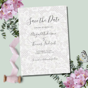 Reserve A Data White Lace Floral Script QR code Save The Date