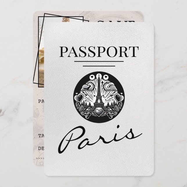 Reserve A Data White Paris Passport Salvar Data (Frente/Verso)