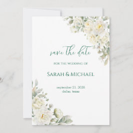 Reserve A Data White Roses Save the date Wedding Announcement