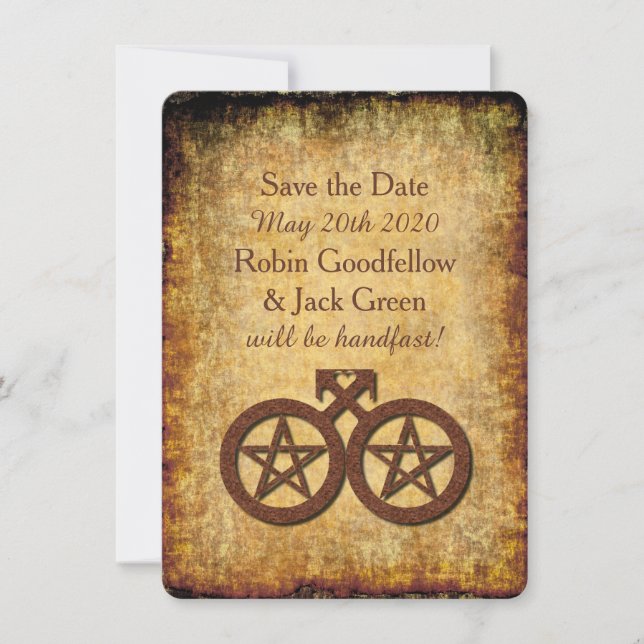Reserve A Data Wiccan Rustic Save the Date Card Gay HandFixes (Sa (Frente)