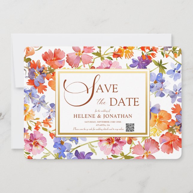 Reserve A Data Wildflower Boho Rustic Floral Elegant Casamento (Frente)