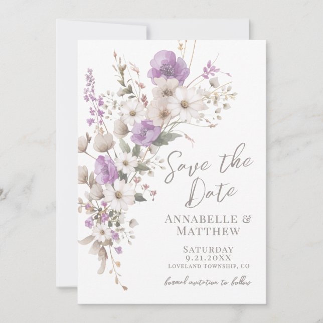 Reserve A Data Wildflower Elegant Purple Floral Wedding (Frente)