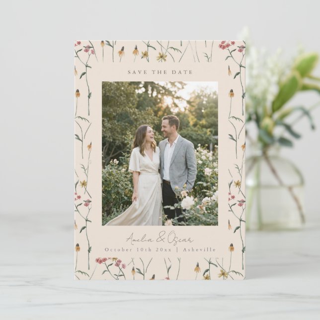 Reserve A Data Wildflower Floral Boho Fall Meadow Wedding Photo (Em pé/Frente)