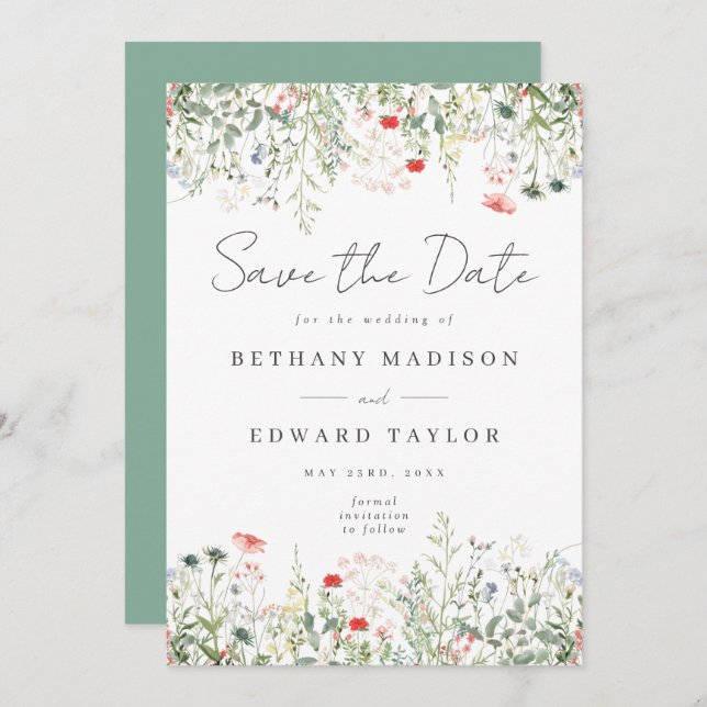 Reserve A Data Wildflower Meadow Wedding (Frente/Verso)
