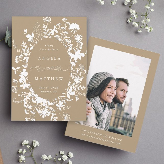 Reserve A Data Wildflower Silhouette Wedding Tan Foto (Criador carregado)