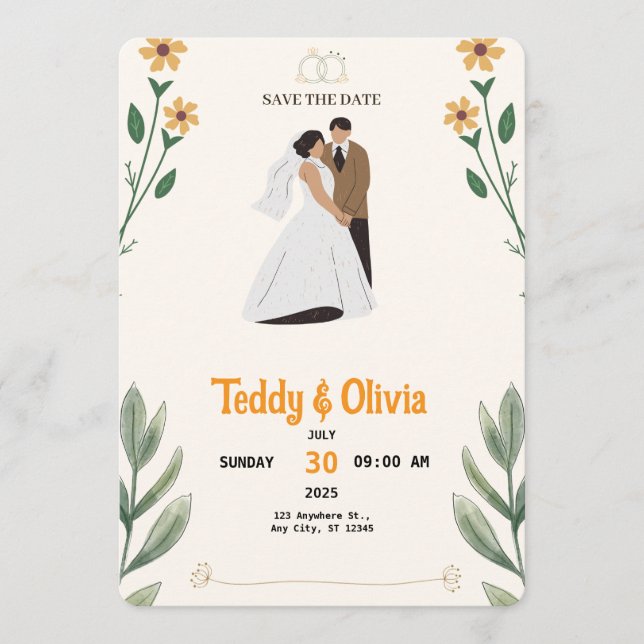 Reserve A Data Wildflower Wedding Save the Date Card  (Frente)