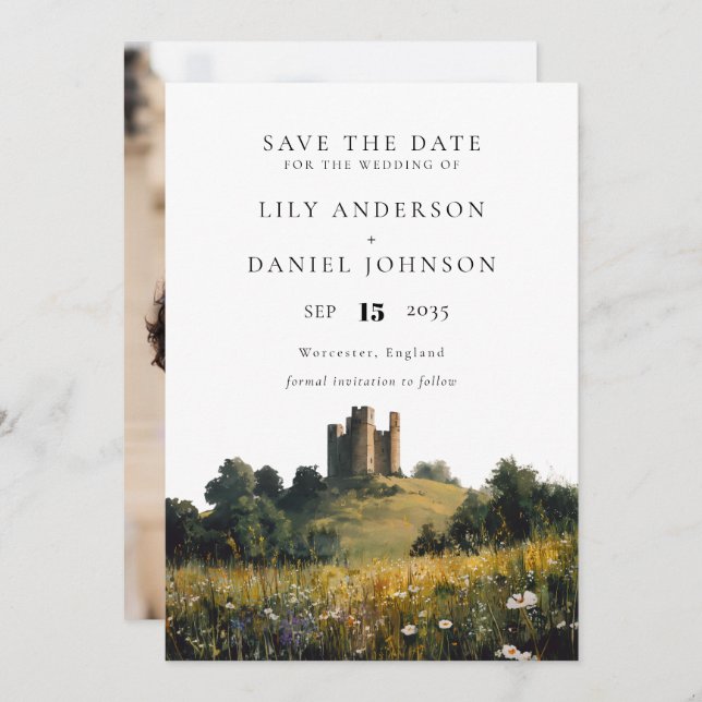 Reserve A Data Wildflowers Floral Castle Photo Wedding (Frente/Verso)
