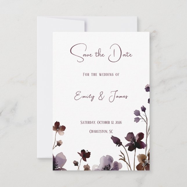 Reserve A Data Wine Red Plum Mauve Fall Floral Wedding (Frente)