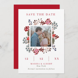 Reserve A Data Winter Berry Frame Wedding Photo Save The Date (Fo