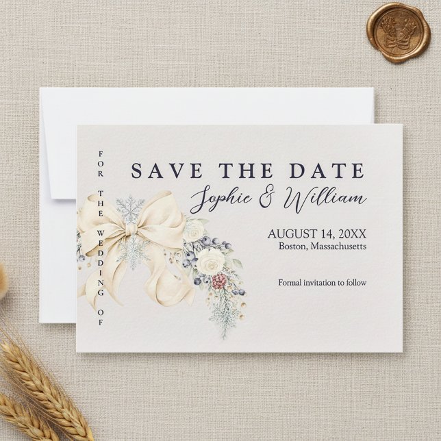 Reserve A Data Winter Floral Wedding Flat Save The Date Card (Criador carregado)