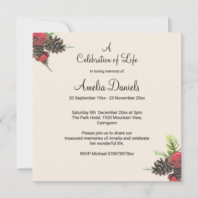 Reserve A Data Winter Pine Cone Celebration of Life Card (Frente)