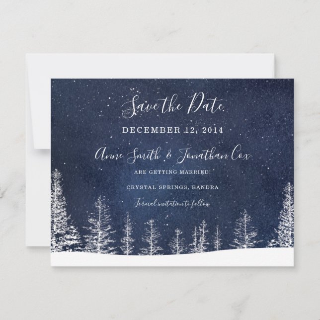 Reserve A Data Winter Wonderland Snow Stars Casamento Salvem Data (Frente)