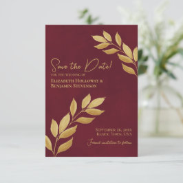 Reserve A Data Wistful Leaves Elegant Burgundy and Gold Wedding