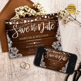 Reserve A Data Wood Rustic e String Lights Casamento