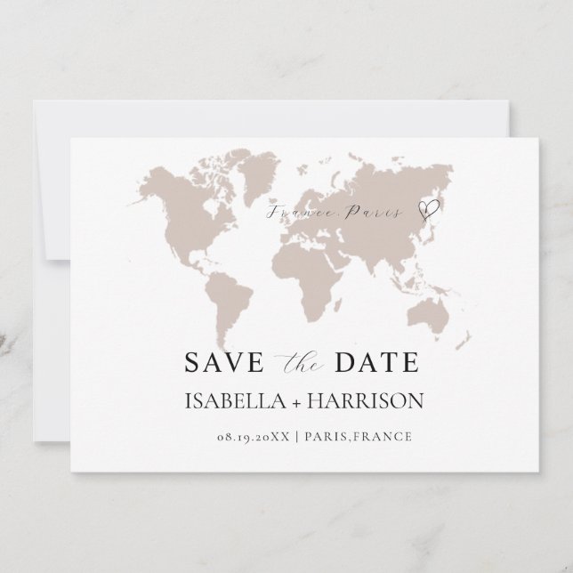 Reserve A Data World Map Save the Date Template (Frente)