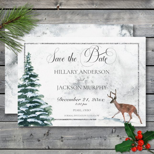 Reserve A Data Wreath & Cardinal de inverno (Winter Wreath & Cardinal Wedding Save The Date)
