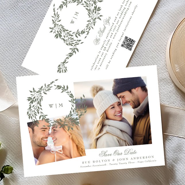 Reserve A Data Wreath Monograma Sage Green Dois Casamento Fotográ (Criador carregado)