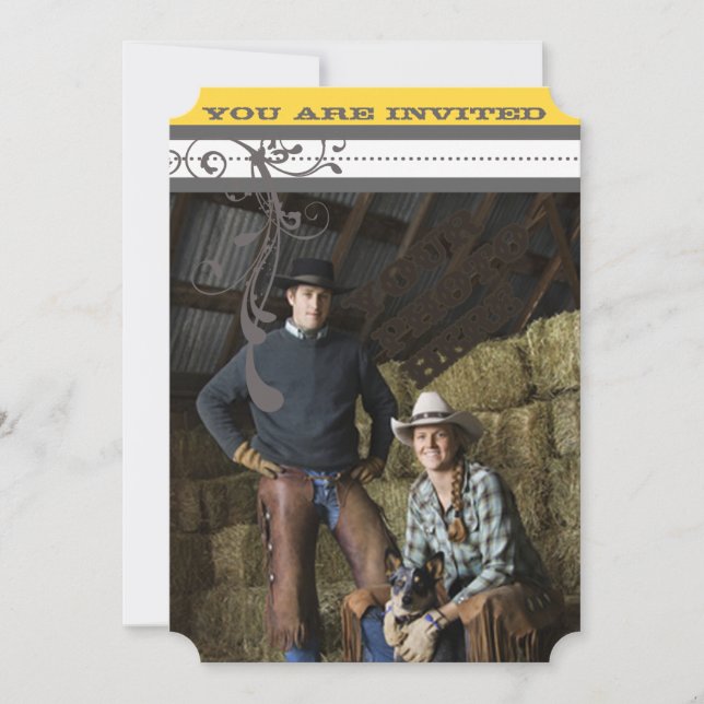 Reserve A Data Yellow & Cinza Funky Swirls Casamento Salve a Data (Frente)