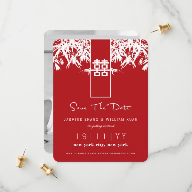 Reserve A Data Zen Bambu Dupla Felicidade Chinês Salve O Dia (Frente/Verso In Situ)