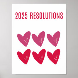 RESOLUÇÕES DE 2025 ADORAM Poster cor-de-rosa coraç
