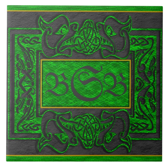 "Respiração dos Dragões Verdes" 3 Azulejo Monogram (Frente)
