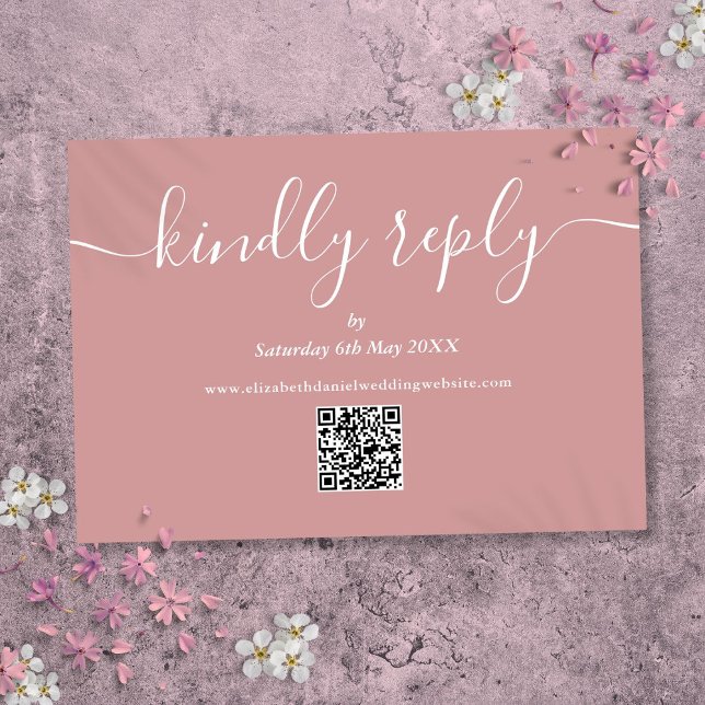 Resposta Automática de Script Elegante de Código Q (Rose Gold QR Code Elegant Script Kindly Reply RSVP Card)