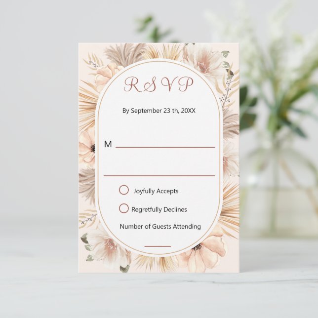 Resposta Bege Floral Oval Boho Terroso (Em pé/Frente)