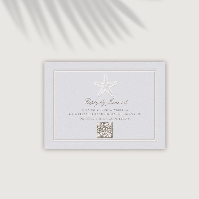 Resposta Cascada QR Coastal de Faux Embossed Starf (coastal wedding qr rsvp respond reply classic formal traditional frame faux embossed starfish nautic)