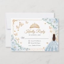 Resposta Chic Baby Blue Roses Gold Quinceanera