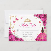 Resposta Chic Rosa Fúcsia Quinceanera Dourada