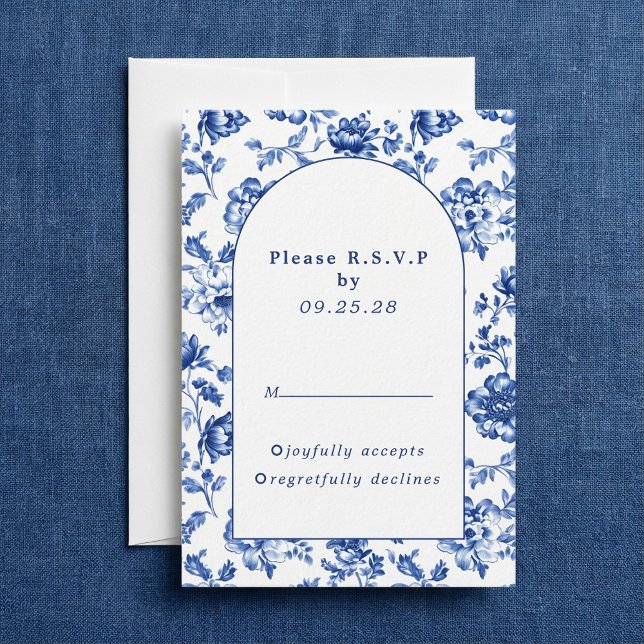 Resposta de arco azul inspirada no software rsvp (Delftware-Inspired Blue Floral arch response rsvp)