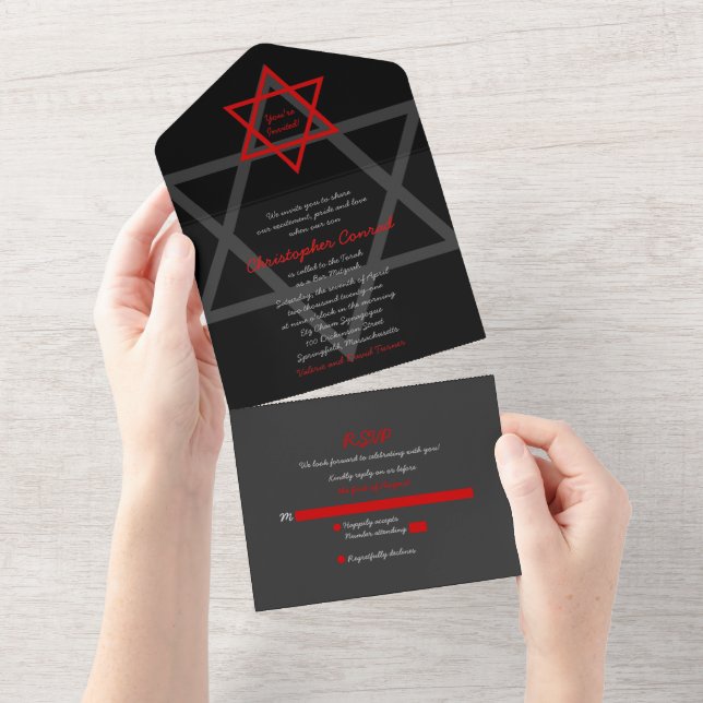 Resposta de Bar Mitzvah Estrela de Davi Vermelha P (Aba destacável)