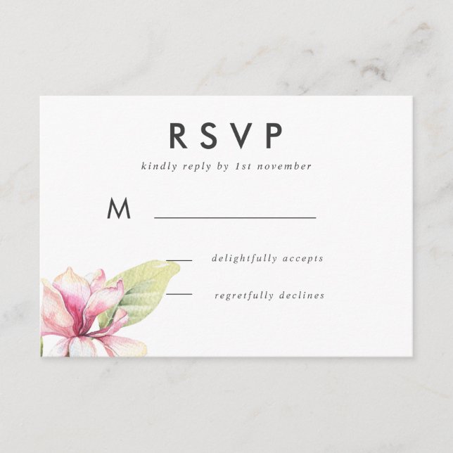 Resposta de Casamento Aquarela Magnólia Rosa (Frente)